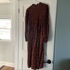 Smocked Long Sleeve bodice dress brown floral